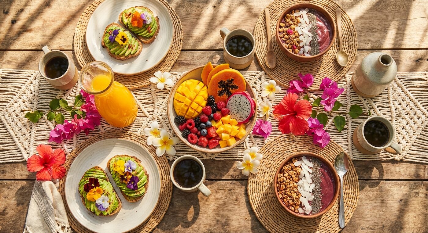 Tropical breakfast spread